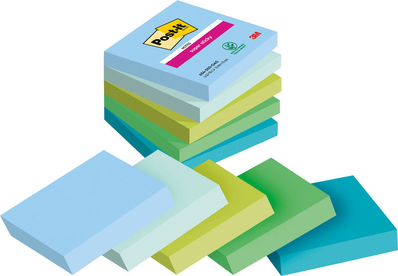 Post-it Super Sticky Haftnotizen – 76×76 mm – sortiert, 5×90 Blatt, PEFC