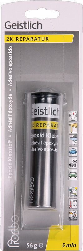 Geistlich 2K Reparaturkitt – formbar, hochbelastbar, für Metall, Holz, Glas, 56 g, −50 bis +300 °C