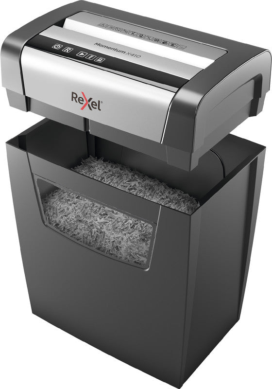 Rexel Momentum X410 – Aktenvernichter, DIN P-4, Partikelschnitt 4 × 28 mm, 10 Blatt, 23 l, A4