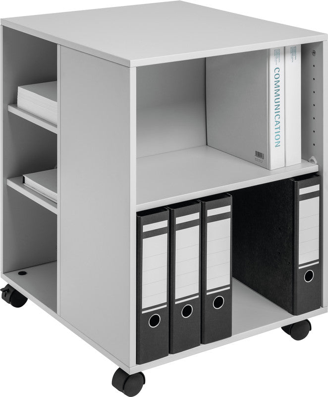 Durable Regal – Spanplatte, Lichtgrau, 52,8 × 74,8 × 59,2 cm, 6 Tablare, 4 Rollen davon 2 feststellbar