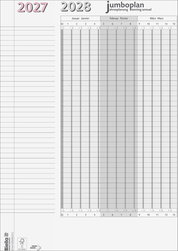 Biella Jumboplan – Personal- & Ferienplaner – zweisprachig d/f – 2027 – 64,5 × 29,7 cm – 2er-Set