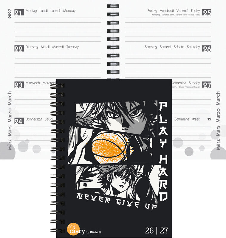 Biella mydiary Schüleragenda – 1 Woche/2 Seiten, Wire-O, 12 × 16,5 cm, Aug–Jul, Anime, FSC
