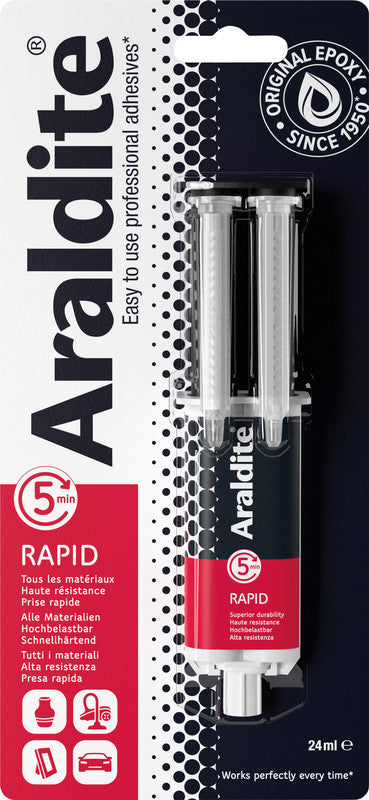 Go-Araldite Araldite Rapid 2K-Kleber – hochbelastbar, wasserfest, für Metall, Holz, Glas, 24 ml, −30 bis +65 °C