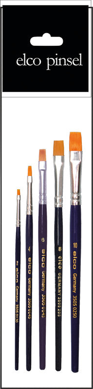 Elco pinsel Aquarellpinsel – Blau, Holz, synthetische Haare, Grössen 2, 4, 6, 8, 10, 5er-Pack, Aluminiumzwinge