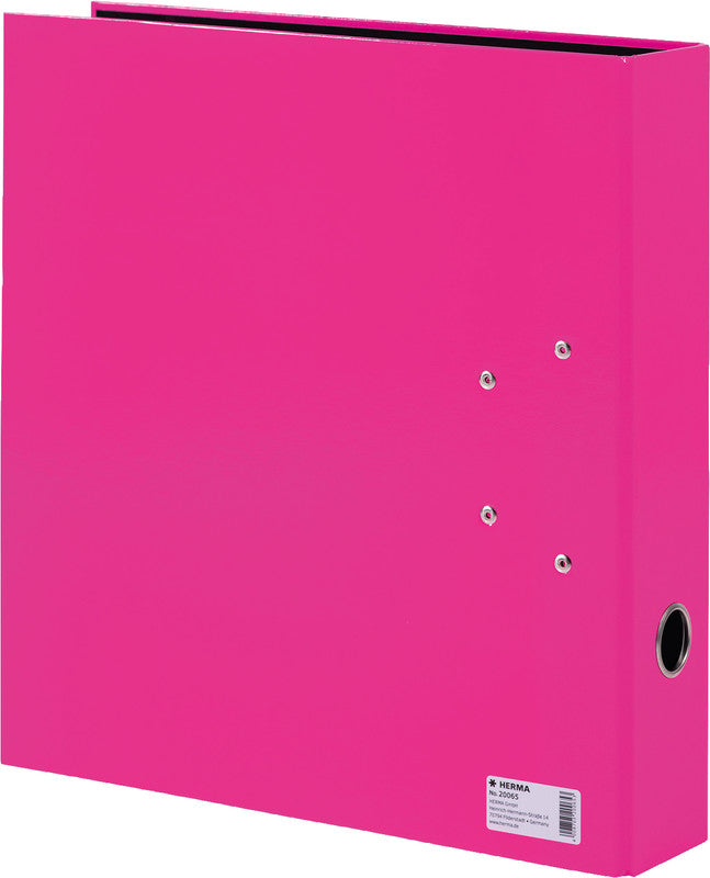 HERMA Ordner – A4 hoch – 2-Ring Hebelmechanik, Rücken 70 mm – neonpink, mit Niederhalter, mit Griffloch