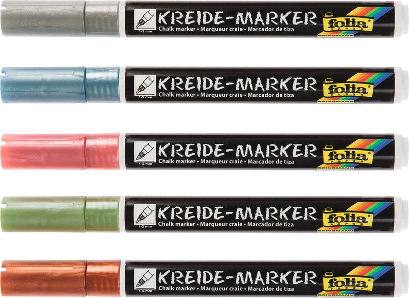 Folia Kreidemarker – Rund, 1–2 mm – 5er-Set, Metallic Effects