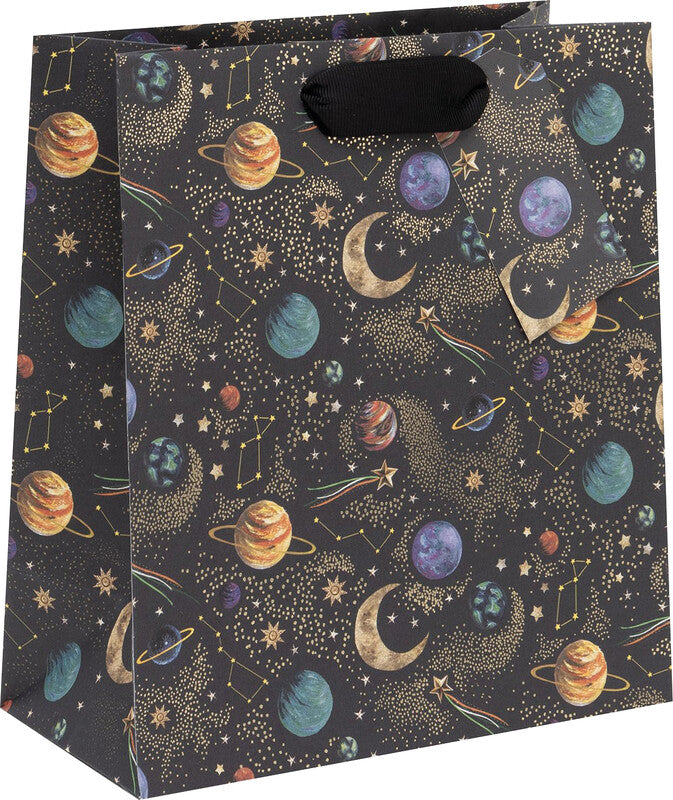 Glick Geschenktasche 'Celestial Glow' – 20 × 10 × 22,5 cm, Papier, mit Satinband, mehrfarbig, Folienprägung