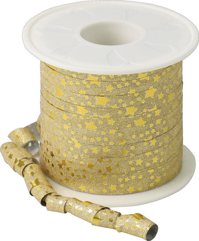 Präsent Geschenkband Glitter Star – Kunststoff, Gold – 10 mm × 100 m