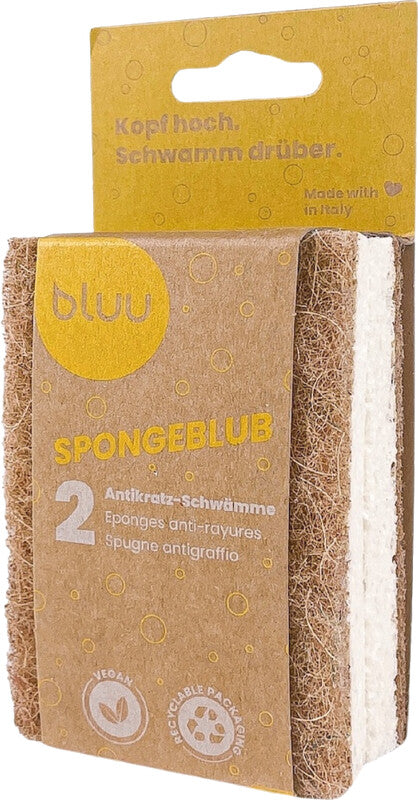 Bluu Schwamm Spongeblub – Naturfaser, Weiss, Vegan, für Küche und Bad, 2 Stk.
