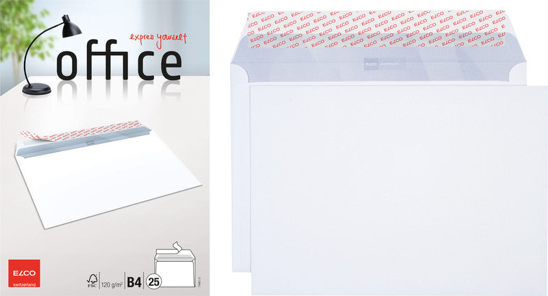 Elco Couvert B4, ohne Fenster, selbstklebend, hochweiss, 120 g/m², mit Innendruck – 25 Stk.