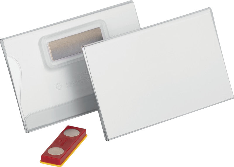 Durable Namensschild – 90 × 54 mm, Hartfolie, transparent, verdrehsicher, Doppelmagnet – 25 Stk