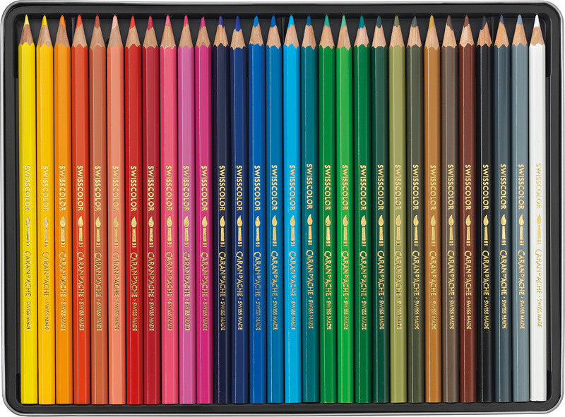 Caran d-Ache Caran d'Ache Aquarellfarbstifte Swisscolor Aquarelle – 30 Farben, im Metalletui, Ø 2,8 mm, FSC