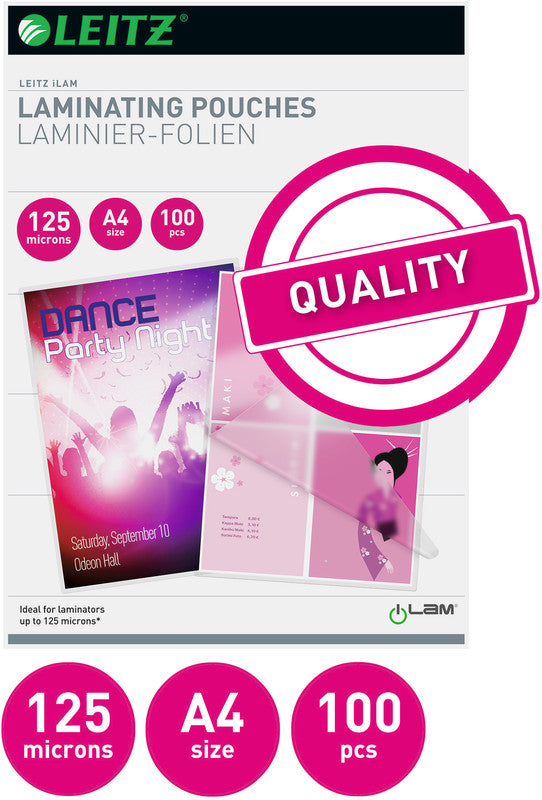 Leitz Laminierfolien A4, glänzend – 125 µm, 216 × 303 mm, 100 Stk.