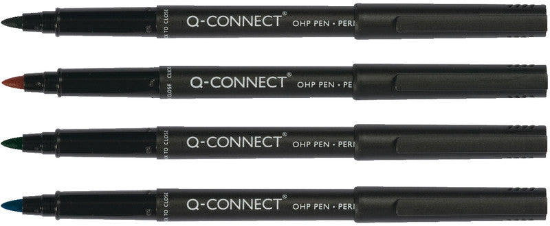 Q-Connect Permanent-Marker für Folien und glatte Oberflächen – rot, blau, grün, schwarz, 4er