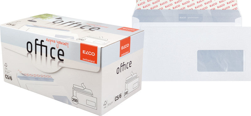 Elco Couvert C5/6, Fenster rechts, Haftklebung, hochweiss, 80 g/m², mit Innendruck – 200 Stk.