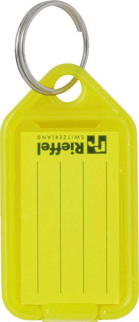 Rieffel Schlüsselschild – Gelb, Beschriftungsfeld 38 × 22 mm, 100 Stk., Polypropylen, mit Ring