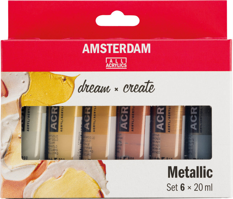 Royal Talens Amsterdam – Acryl Standard – Acrylfarbe – 6 Farben, metallic, 6 × 20 ml
