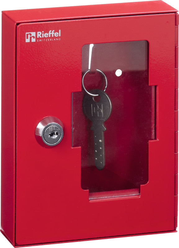 Rieffel Notschlüsselkasten K1, 1 Haken, Zylinderschloss, Glas-Sichtfenster, Stahl, Rot