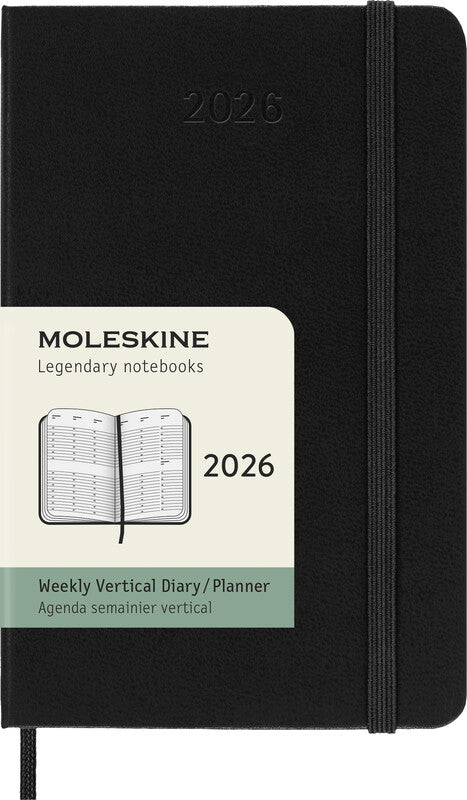 Moleskine Hardcover Wochenagenda – 1 Woche/2 Seiten, gebunden, 9 × 14 cm, 2026, Englisch, Schwarz, FSC