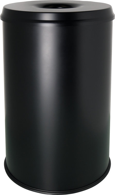 Helit Sicherheitspapierkorb – 30 l – Stahl, Schwarz – Löschkopf, Selbstlöschend, TÜV/GS – Ø 319 × H 503 mm