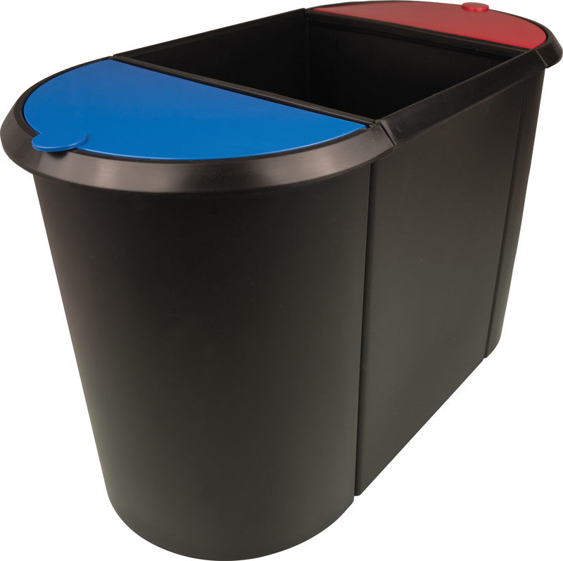 Helit Papierkorb the triple – 20 l – Kunststoff, schwarz – B × H × T 280 × 350 × 555 mm