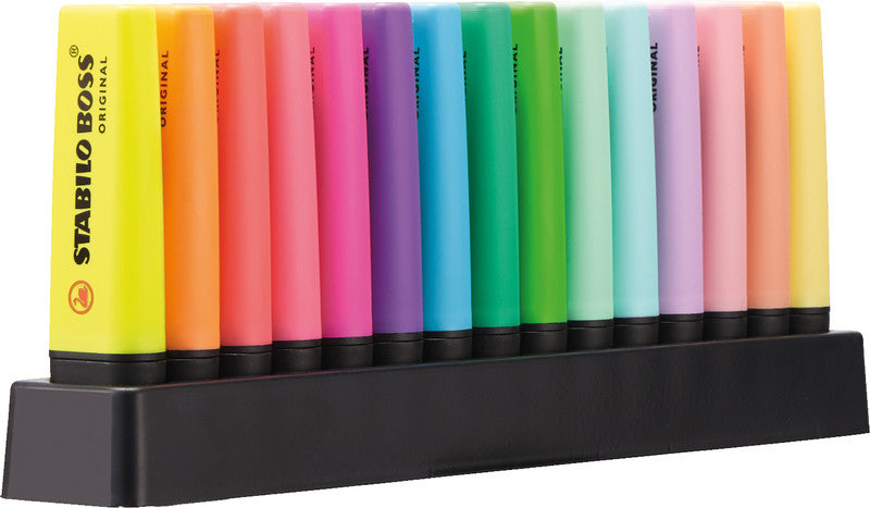 STABILO BOSS Original Textmarker Desktop Set 15 Farben – Keilspitze, 2–5 mm, nachfüllbar
