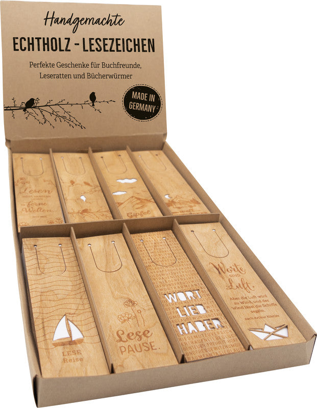 Brunnen Verlag wood-art Lesezeichen – Kirschholz, 15 × 4 cm, sortiert, handgemacht, eingelasert