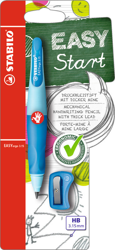 Stabilo EASYergo Start Druckbleistift – 3,15 mm, für Rechtshänder, Hellblau, inkl. Spitzer
