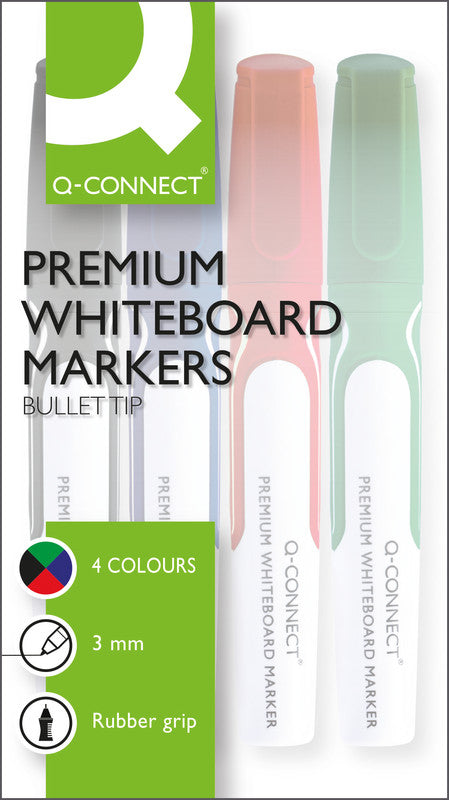 Q-CONNECT Whiteboard-Marker – Rundspitze 3 mm – Sortiert – 4er-Set – Trocken abwischbar