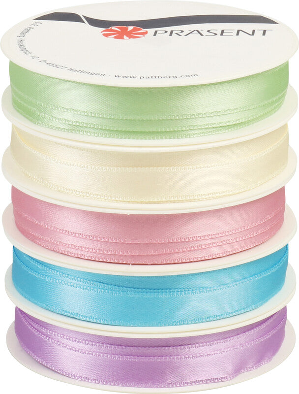 Präsent Geschenkband – Pastell – 5 Bänder – Kunststoff, 10 mm × 3 m