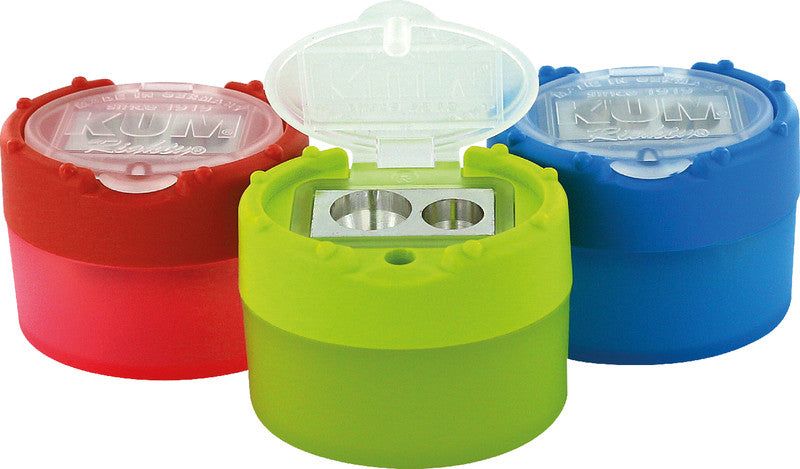 Kum Spitzer – manuell, 2-Loch, mit Behälter, für Blei- und Buntstifte 8 und 11 mm, Kunststoff, assortiert