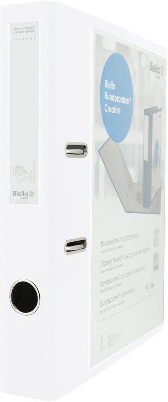 Biella Bundesordner Creative – A4 Hochformat – 2-Ring Hebelmechanik, Rücken 40 mm – Weiss, mit Sichttasche, FSC