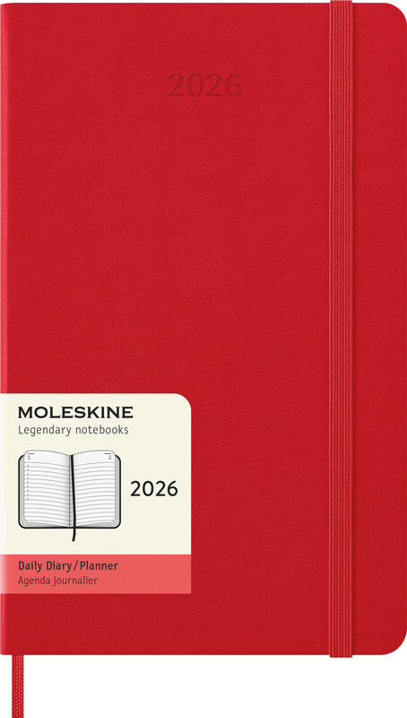 Moleskine Tagesagenda – 1 Tag pro Seite, gebunden, 13 × 21 cm, 2026, 1-Stunden-Takt, scharlachrot, FSC