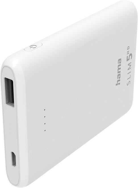Hama Powerbank 5000 mAh, 1× USB-A, für Smartphones, Tablets, Notebooks, Weiss
