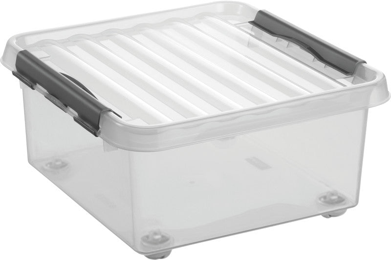 Helit die q-line Aufbewahrungsbox 18 l – mit Rollen, stapelbar, 400 × 200 × 400 mm, transparent, Kunststoff (P)