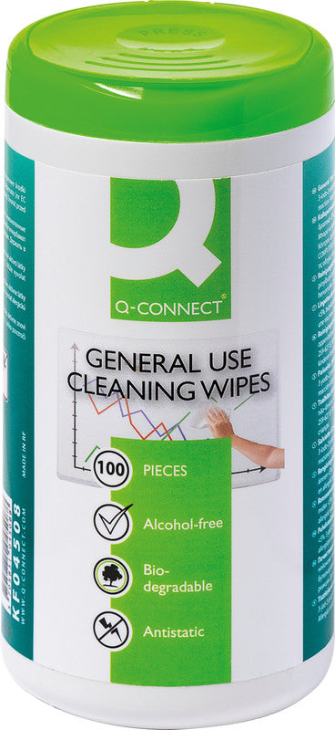 Q-CONNECT Reinigungstücher, alkoholfrei, feucht – für Telefon und Bürogeräte, 100 Stk., eco:smart, eco:plus