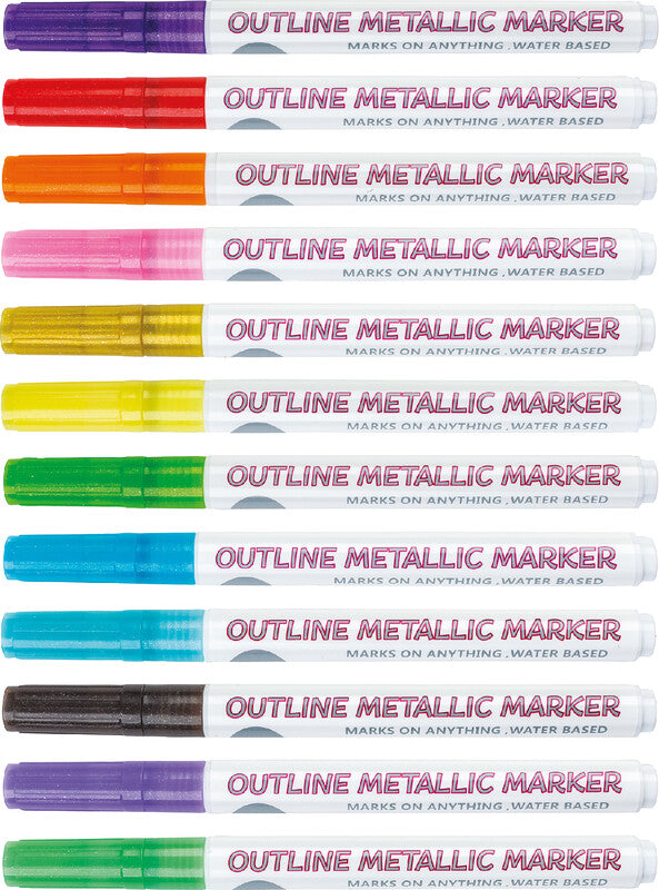 Centrum Outline-/Kreativmarker Metallic – Rundspitze 1–3 mm – Mehrfarbig – 12er-Set