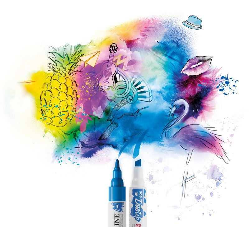 Ecoline Brush Pen Duotip – Keilspitze 6 mm, Rundspitze 1-2 mm – sortiert – 6er-Set – wasservermalbar