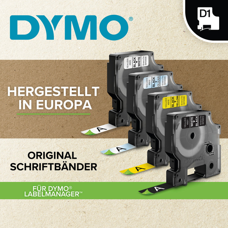 DYMO Textilband – 9 mm × 7 m, weiss, schwarz – für LabelPoint 200, 250, 300, u. a. – D1