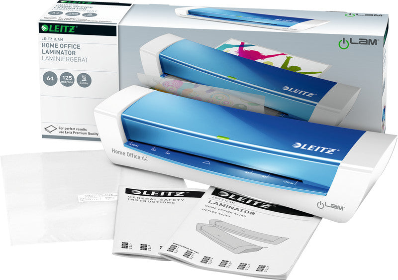 Leitz iLAM Home Office WOW Laminiergerät A4 – 2-Rollen, 80–125 µm, 2 Min. Aufheizzeit, 310 mm/min, blau