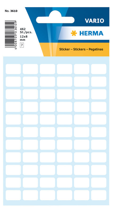 HERMA Vario Schuletiketten – 12 × 18 mm, Abgerundete Ecken, 224 Stk, 7 Bogen, Papier, Permanent Haftend