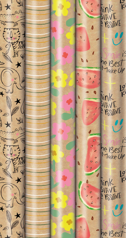 Zoewie Geschenkpapier Rolle Everyday Urban Nature – sortiert – gerippt, Papier 60 g/m2 – 70 cm × 2 m