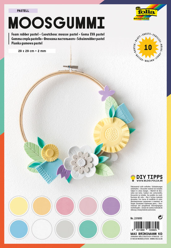 Folia Moosgummi – sortiert – 200 × 290 mm, 10 Blätter, 2 mm