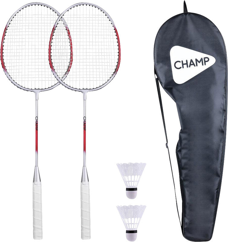 Champ Badminton-Set – 2 Spieler, 2 Schläger, 2 Nylon-Federbälle, Transporttasche – 20,5 × 66,0 cm