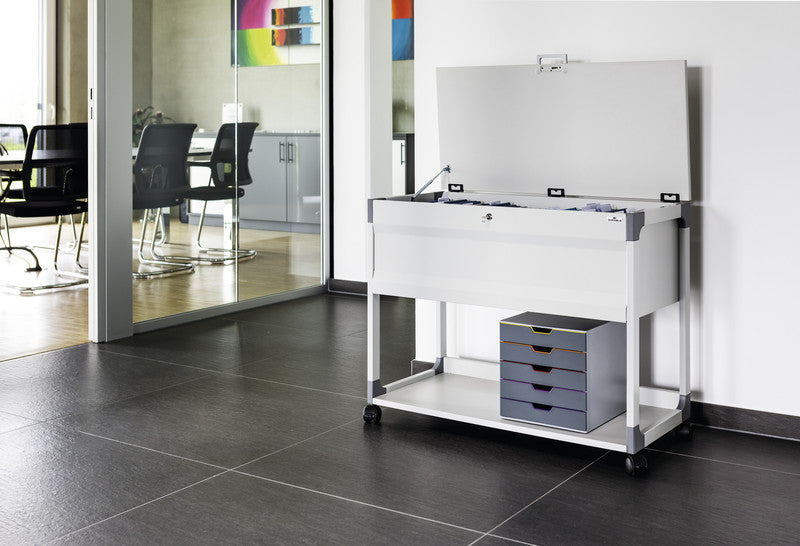Durable Hängemappenwagen – für 100 Hängemappen A4, abschliessbar, mit Rollen, 897 × 736 × 432 mm, grau