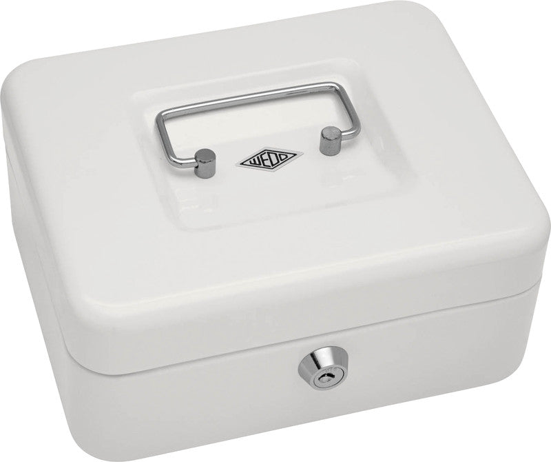 Wedo Geldkassette – mit Schlüssel – 20 × 16 × 9 cm – Weiss – Stahl