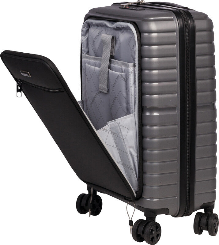 Worldpack Trolley Handgepäck – Hartschale PP, 4 Doppelrollen, Dunkelgrau, 38 × 55 × 23 cm