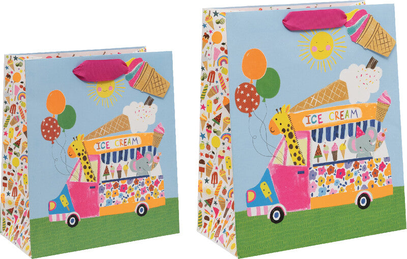 Glick Geschenktasche 'Ice Cream Van' – 26 × 13,5 × 31 cm, Papier, mit Satinband, mehrfarbig, mit Folienprägung