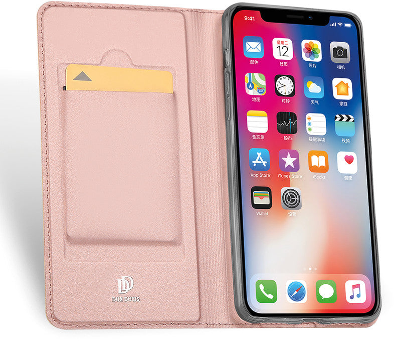 Dux Ducis Booklet-Hülle Skin Pro – für Apple iPhone X/XS – Roségold – Kunstleder – mit Kartenfach, Magnetverschluss