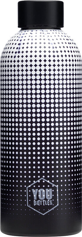 Youbottles Trinkflasche Dual – 5 dl – Edelstahl, isoliert, Schraubverschluss – Geometrisch Schwarz & Weiss